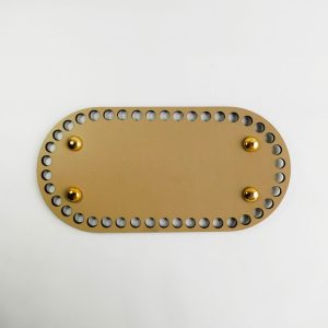 Base ovalada cuero vegano beige- dorado 20x10cm