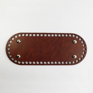 Base ovalada cuero vegano caramelo - plata 25x10cm