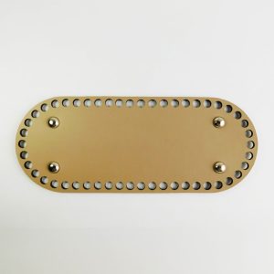 Base ovalada cuero vegano beige camel - plata 25x10cm