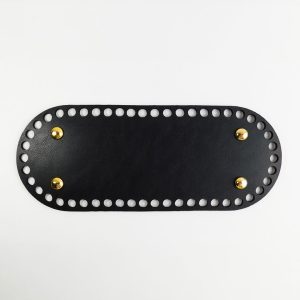 Base ovalada cuero vegano negro - dorado 25x10cm