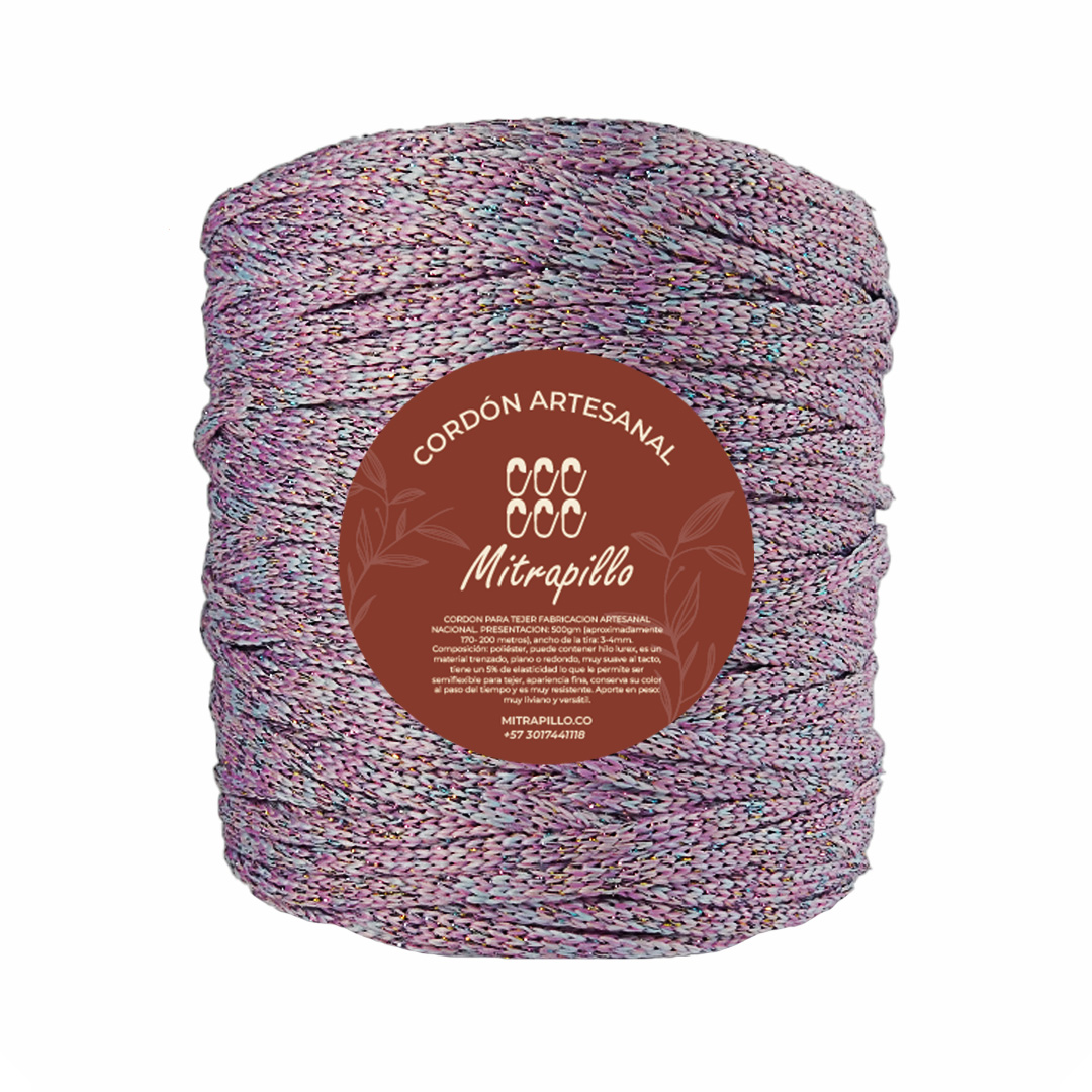 Cordón fantasía lurex lila tornasol X 500 gm