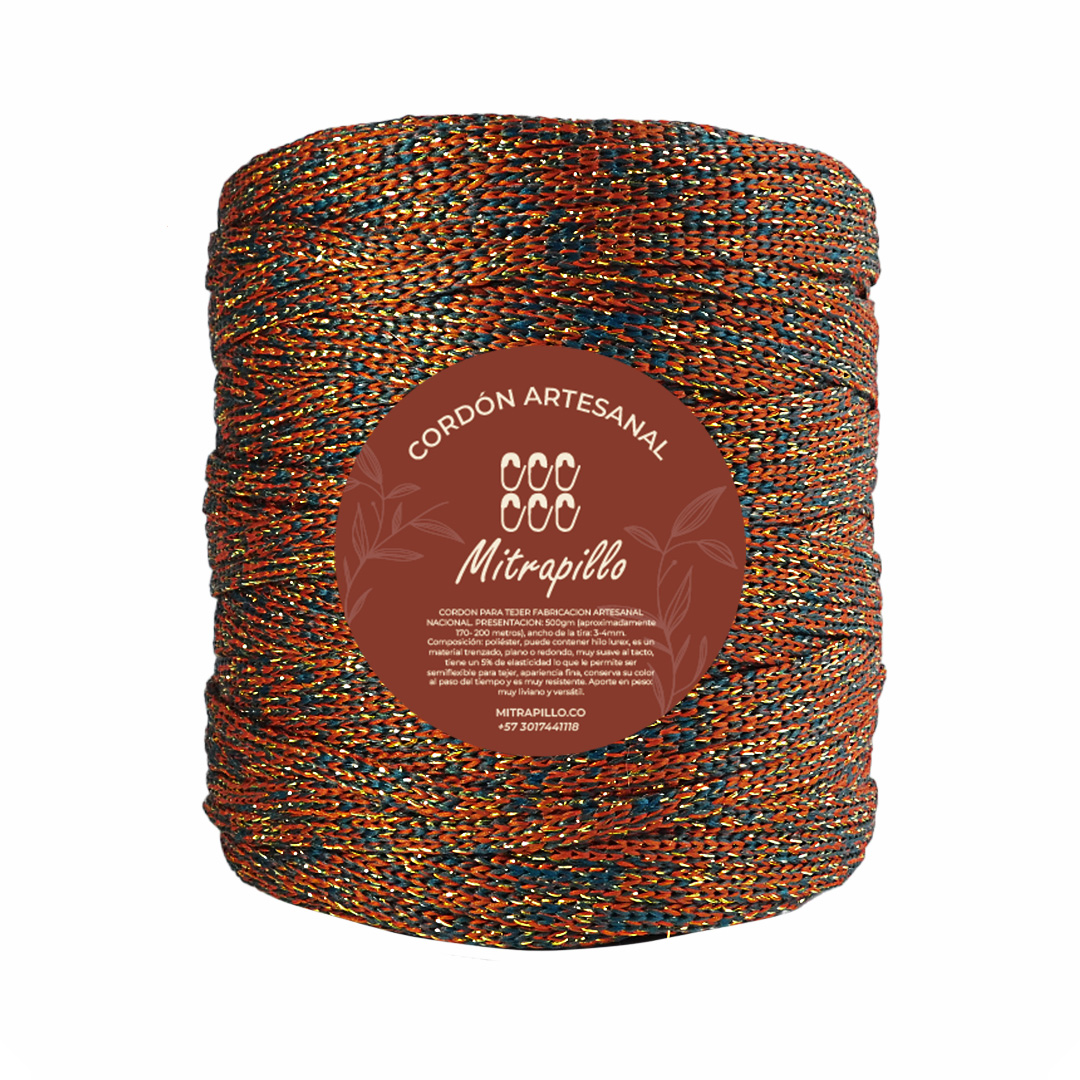 Cordón fantasía lurex terracota blu X 500 gm