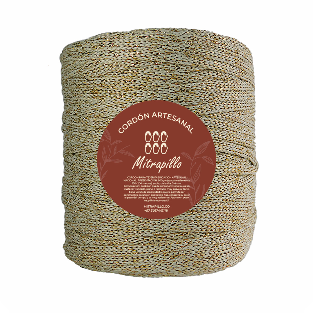 Cordón fantasía lurex beige gold X 500 gm