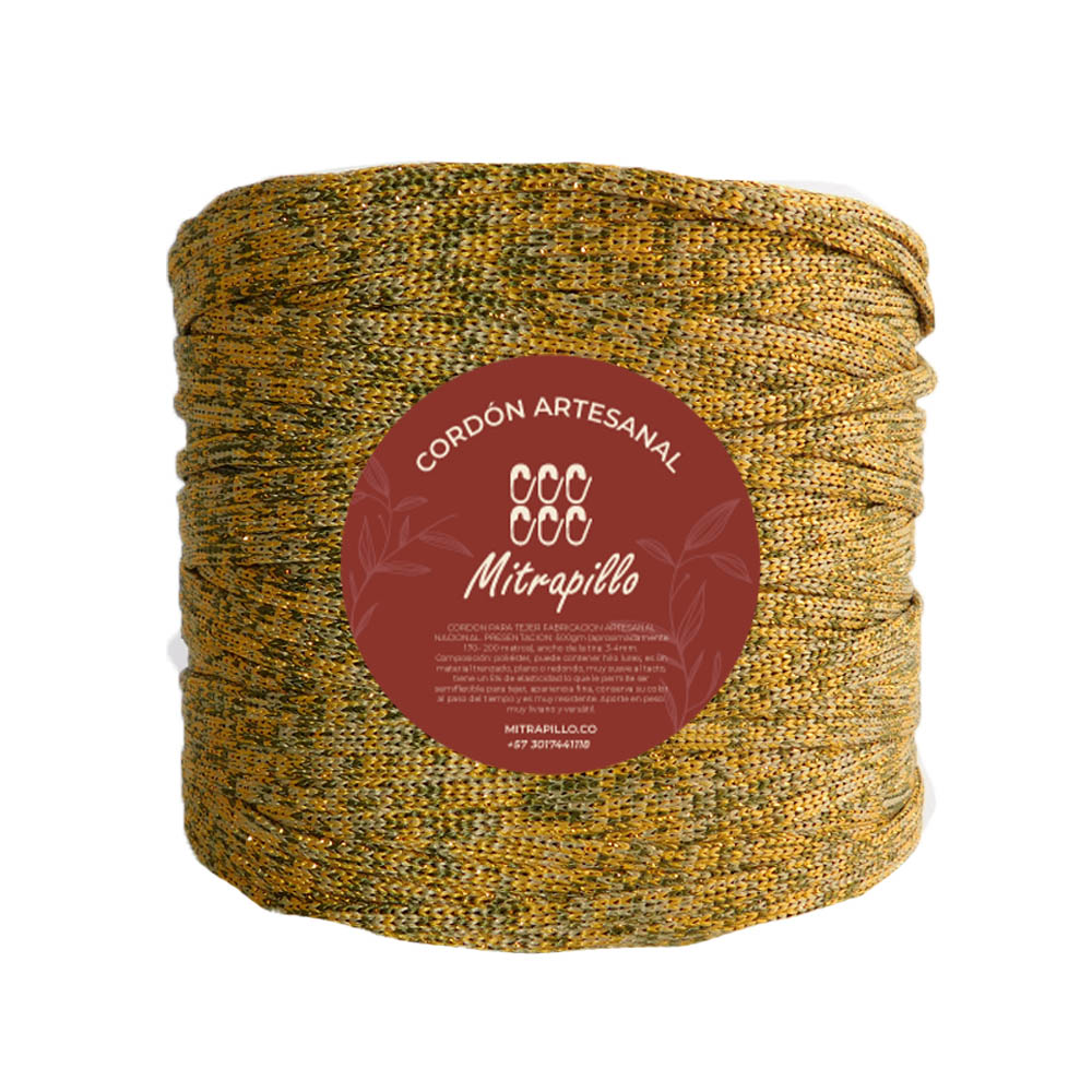 Cordón artesanal lurex jaspeado verde amarillo 600gm