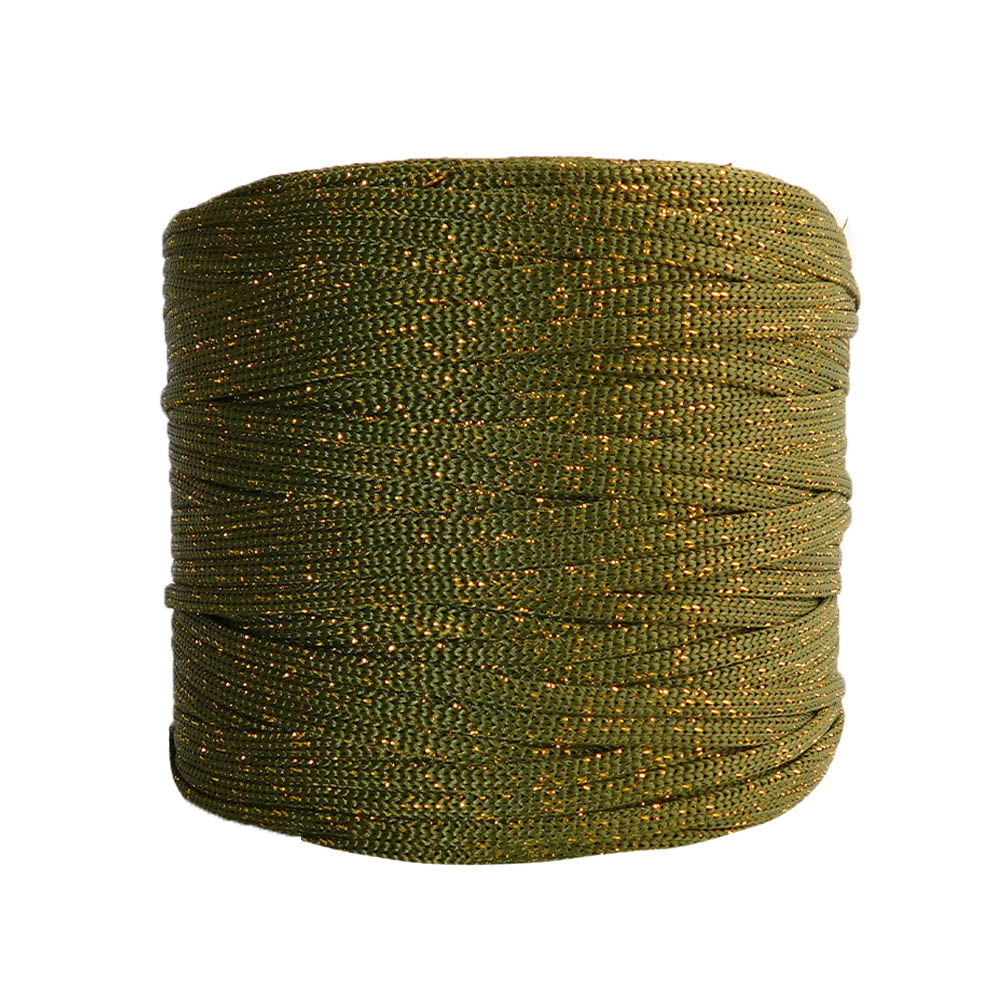 Cordón artesanal lurex verde militar dorado 600gm - Imagen 2