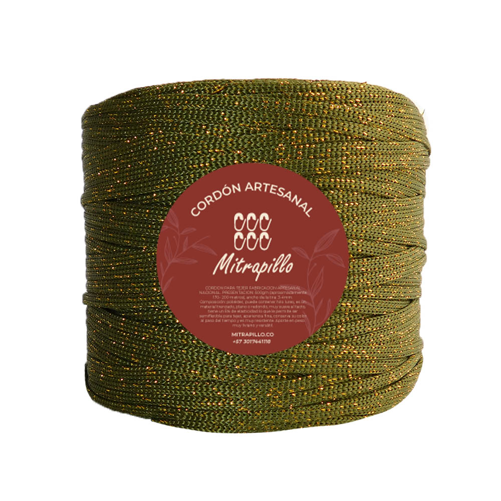 Cordón artesanal lurex verde militar dorado 600gm